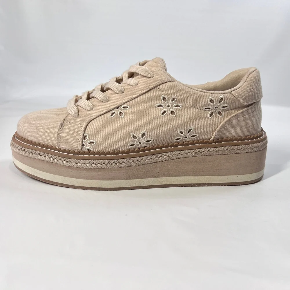 DV by Dolce Vita Bliss Platform Sneakers 9 Beige Canvas Espadrille Floral Cutout